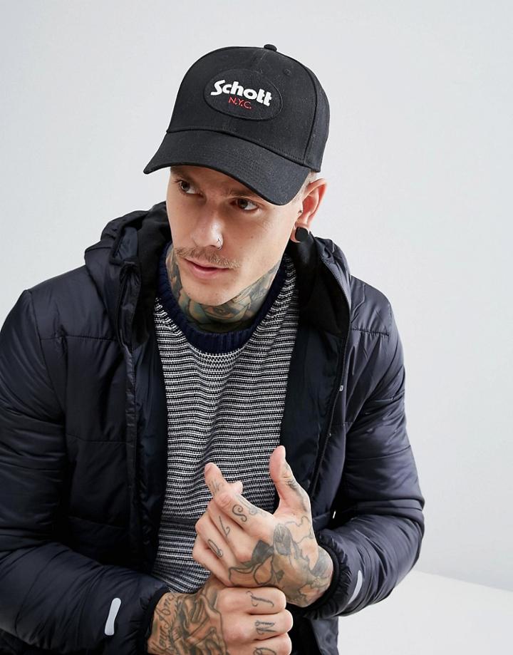 Schott Badge Logo Baseball Cap In Black - Black