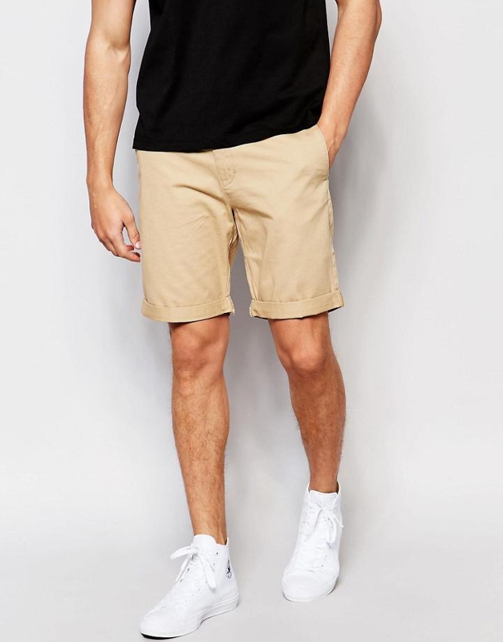 Weekday Acid Slim Chino Shorts In Beige - Beige