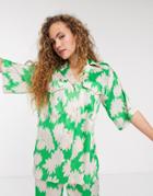 Topshop Boutique Satin Utility Shirt Two-piece In Green Print