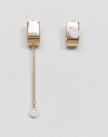 Asos Opal Effect Stone Half Hoop Earrings - Gold