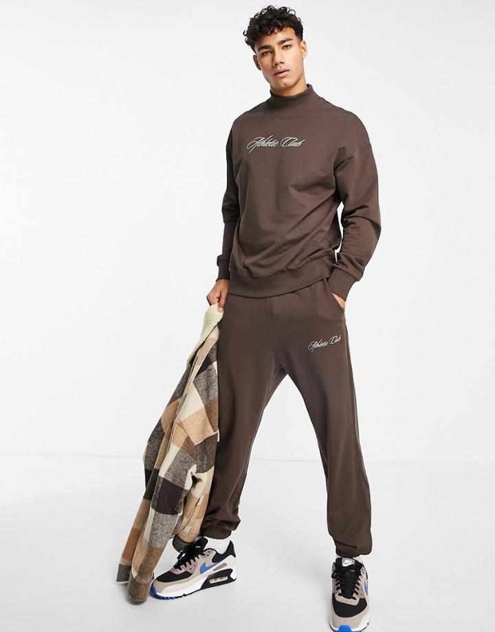 Jack & Jones Oversize Lounge Sweat And Sweatpants Set With Script Logo In Brown