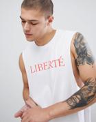 Asos Design Sleeveless T-shirt With Dropped Armhole With French Slogan Print - White