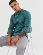 Farah Owens Grandad Collar Shirt In Green