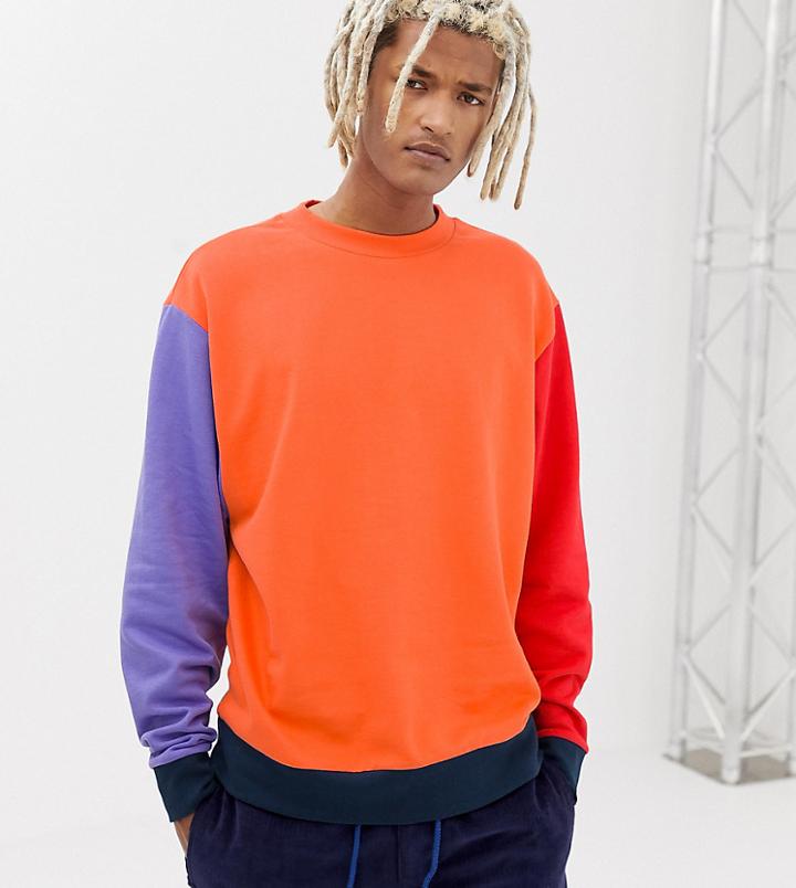 Collusion Regular Fit Color Blocked Sweatshirt In Orange - Orange