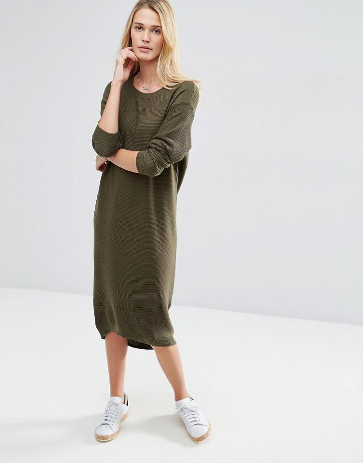 Asos Knit Midi Dress In Recycled Yarn - Green