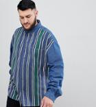 Asos Design Plus Oversized Denim Shirt With Stripe Front - Blue