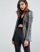 Miss Selfridge Sequin Blazer - Silver