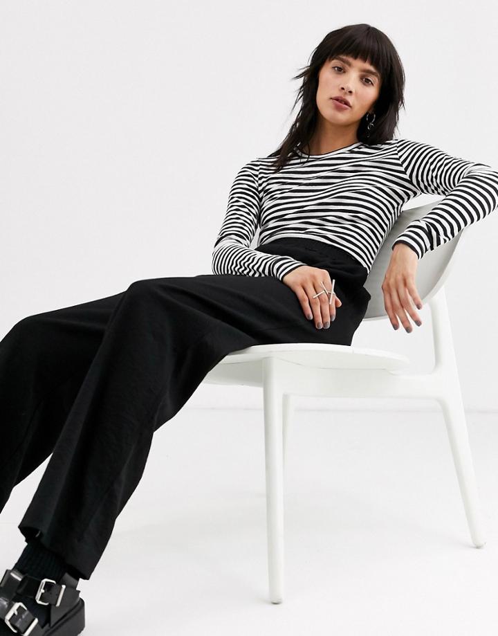 Weekday Striped Long Sleeve Tee In Black And White