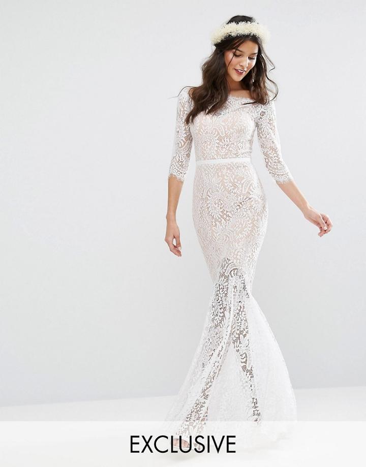 Jarlo Bridal Bardot Lace Maxi Dress With Fishtail - White