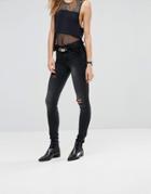 Noisy May Lucy Mid Waist Skinny Jeans With Destroy - Black