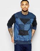 Diesel Crew Sweatshirt S-joe-ac Cut & Sew Contrast Indigo Panels - Indigo
