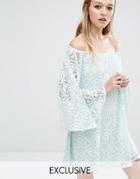 Reclaimed Vintage Off Shoulder Dress In Lace - Mint