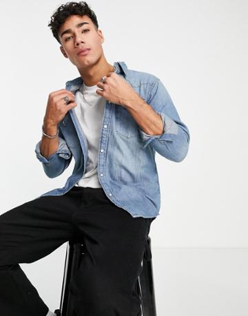 Levi's Barstow Denim Shirt In Light Blue With Pockets-blues