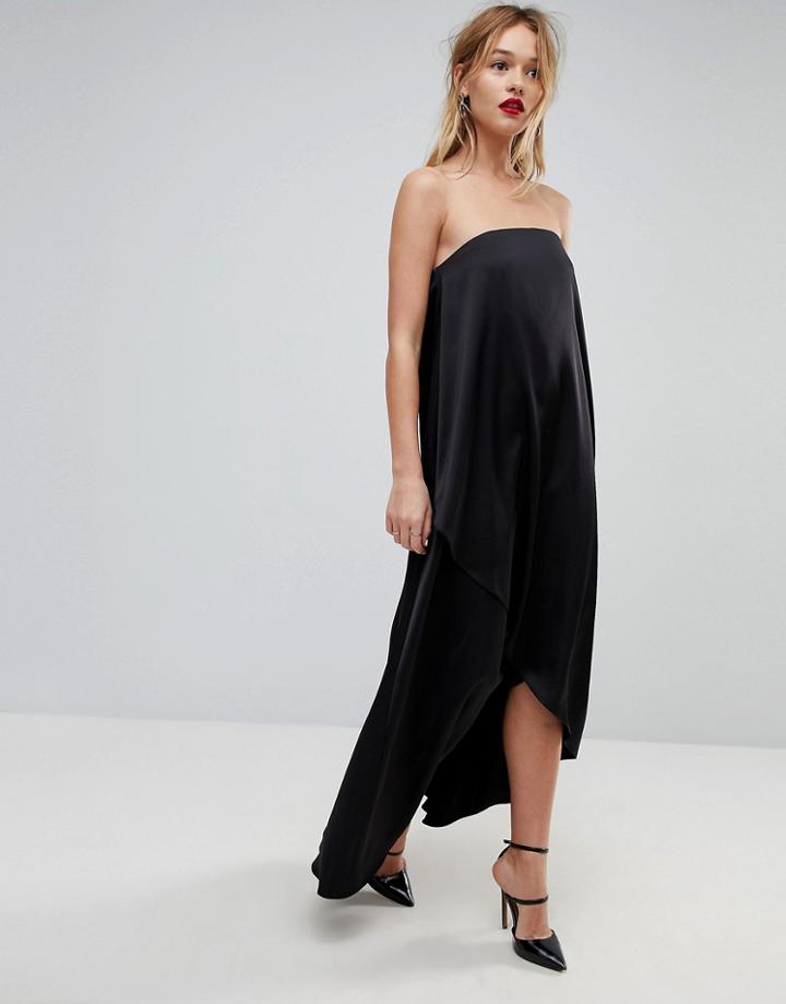 Asos Bandeau Wrap Satin Midi Dress - Black