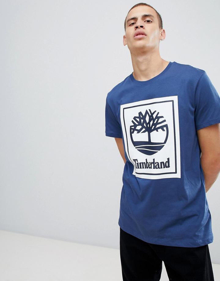 Timberland Back Box Logo Print T-shirt In Dark Blue - Blue