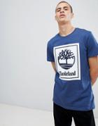Timberland Back Box Logo Print T-shirt In Dark Blue - Blue