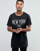 Brave Soul Long Line New York T-shirt - Black
