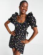 Asos Design Cotton Ruffle Wrap Mini Dress In Colorful Heart Print-multi