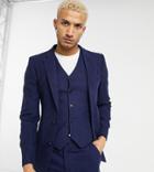 Asos Design Wedding Super Skinny Wool Mix Suit Jacket In Navy Twill