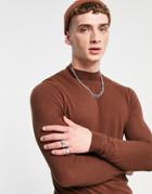 Asos Design Knitted Muscle Fit Turtle Neck Sweater In Brown