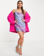 First Distraction The Label Satin Mini Dress In Pink Print-multi