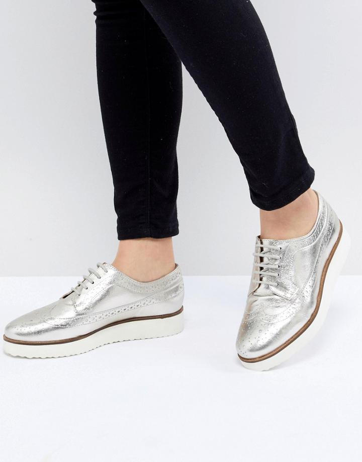 Asos Design Marce Leather Flat Shoes - Gold