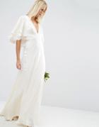 Asos Bridal Flutter Sleeve Paneled Maxi Dress - White