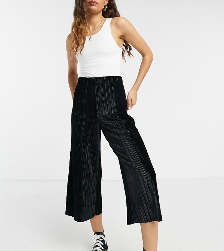 Asos Design Petite Velvet Plisse Culotte In Black