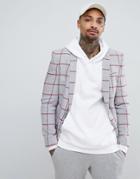 Asos Design Super Skinny Blazer In Light Gray Wool Mix With Red Check - Gray