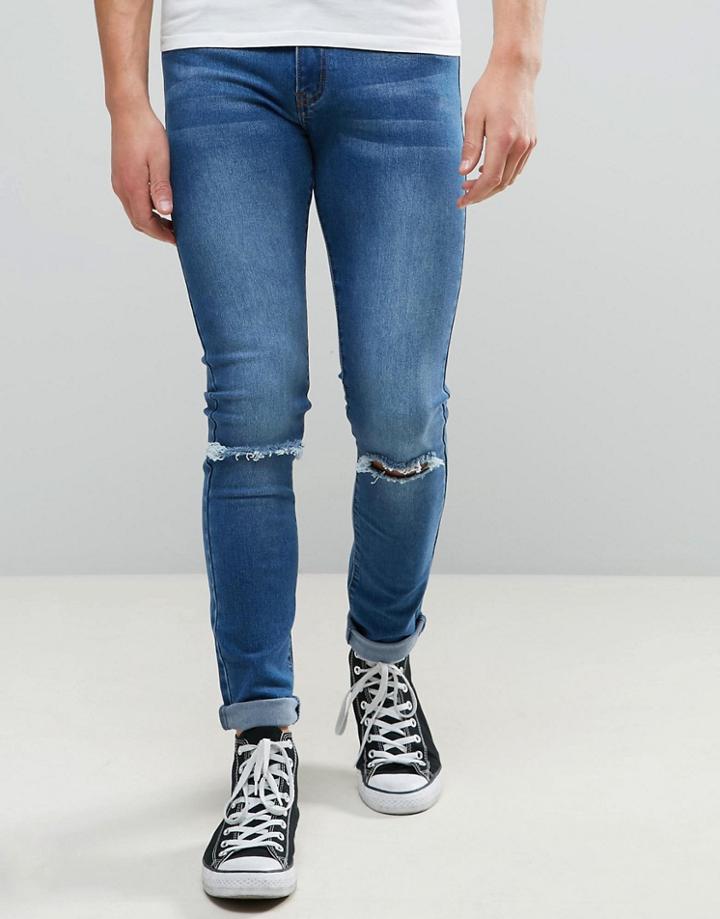 Liquor & Poker Skinny Jean Knee Rip Indigo Wash - Navy