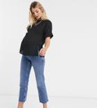 Asos Design Maternity Oversized Woven Tee With Roll Sleeve In Black