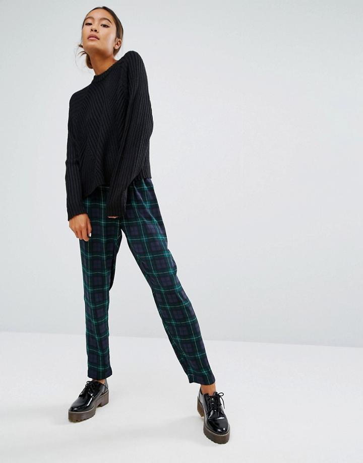 Monki Check Peg Pant - Blue