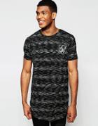 Siksilk Longline Spacedye T-shirt With Stripe And Curved Hem - Black