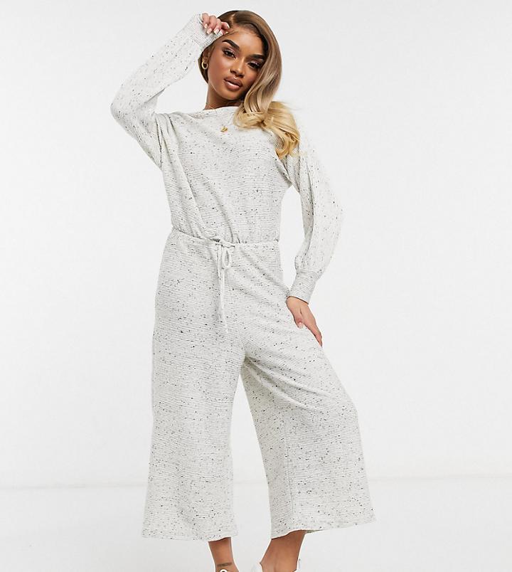 Asos Design Petite Jersey Slouchy Off Shoulder Jumpsuit In Gray Rib-grey