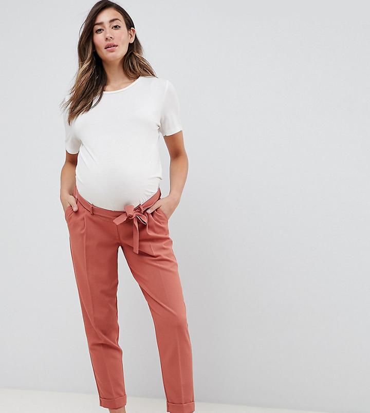 Asos Design Maternity Woven Peg Pants With Obi Tie - Orange