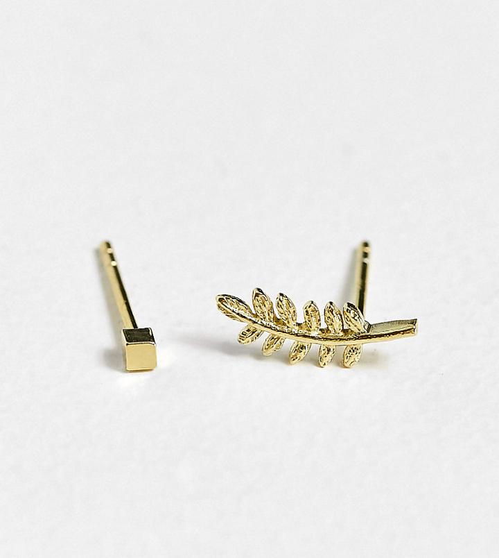 Kingsley Ryan Feather And Stud Earring In Sterling Silver Gold Plate
