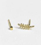 Kingsley Ryan Feather And Stud Earring In Sterling Silver Gold Plate