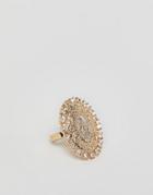 Asos Design Ring With Vintage Style Icon And Crystals In Gold - Gold