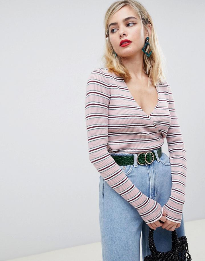 Asos Design 70's Stripe Wrap Top - Multi