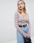 Asos Design 70's Stripe Wrap Top - Multi