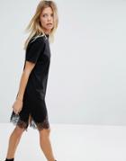 Asos T-shirt Dress With Lace Inserts - Black