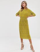 Asos Design Plisse Midi Dress With Elasticated Waist In Polka Dot - Multi