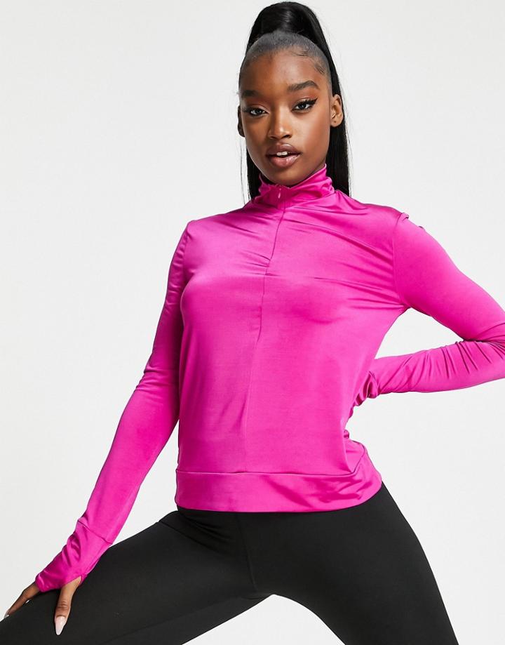 Flounce London Gym Running Half Zip Top In Fuchsia-pink