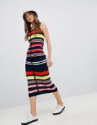 Asos Design Sleeveless Knit Dress In Rib Stripe - Multi