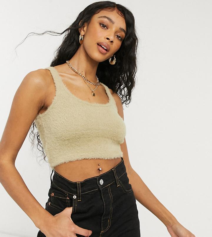 Stradivarius Fluffy Crop Top Co-ord In Ecru-white