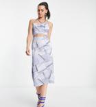 4th & Reckless Tall Cami Satin Dress In Denim Print-blue
