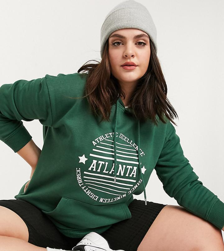 Daisy Street Plus Oversized Hoodie With Atlanta Print-green