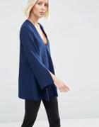 Asos White Tunic Top With Square V-neck - Navy