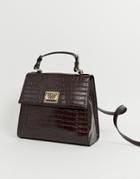 Asos Design Croc City Bag With Plate Detail-brown