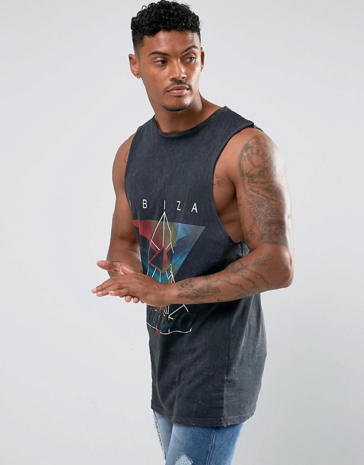 New Look Sleeveless T-shirt With Amnesia Ibiza Print - Gray